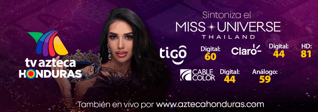 Disfruta la transmisión en vivo de Miss Universe Thailand por TV Azteca Honduras. Encuéntralo en Tigo (Digital 60), Claro (Digital 44, HD 81) y Cable Color (Digital 44, Análogo 59). También disponible en streaming por www.aztecahonduras.com.