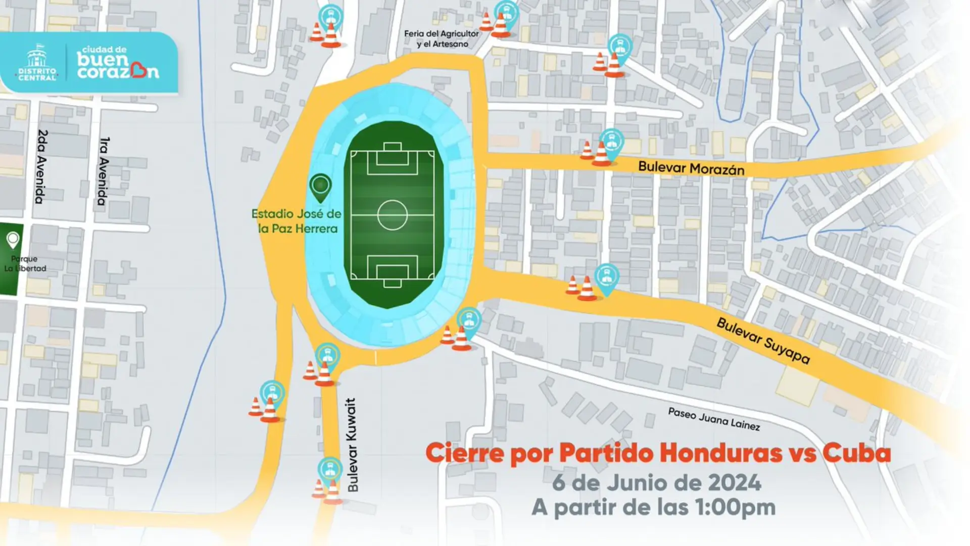 A partir de la 1:00 pm estarán cerradas las calles en los alrededores ...