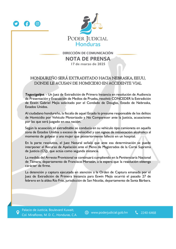 Conceden extradición de Eswin Gabriel Mejía hacia EEUU