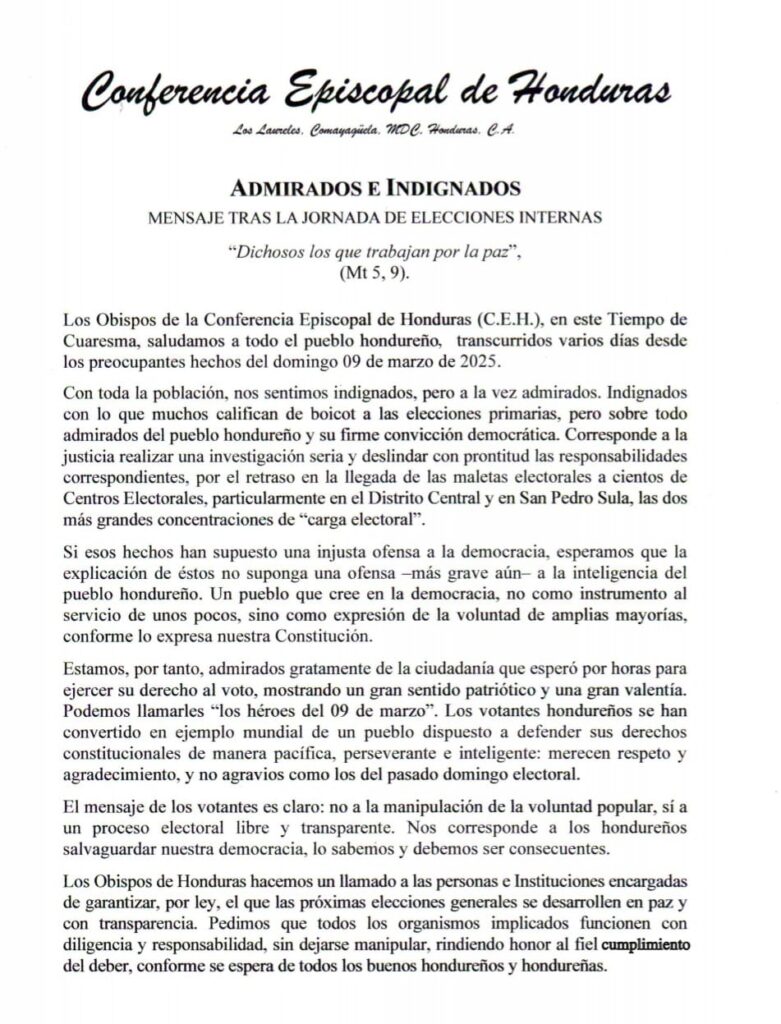 Conferencia Episcopal de Honduras: elecciones primarias 2025