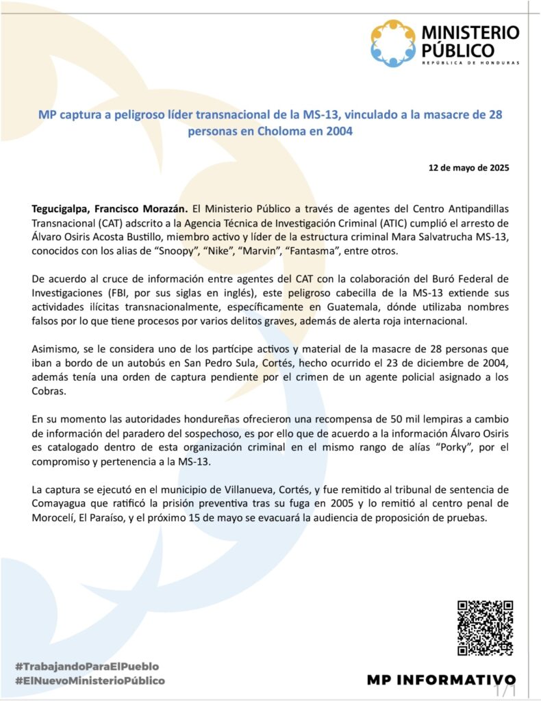 Masacre San Pedro Sula 2004: cae autor material en Honduras