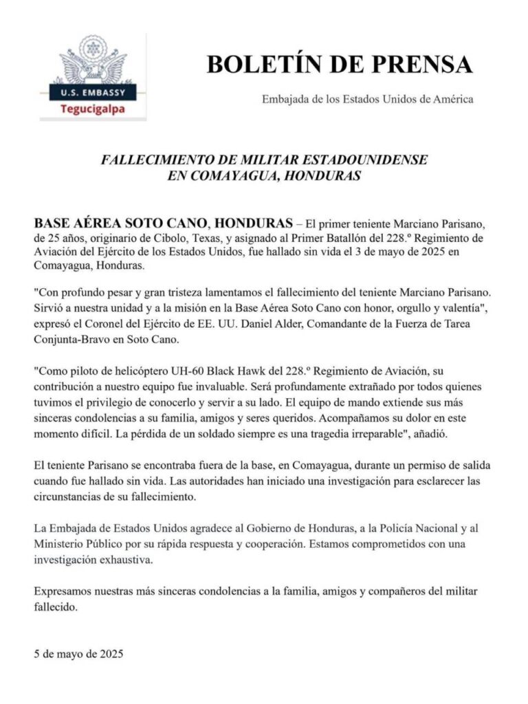Militar estadounidense hallado muerto en Comayagua: avances