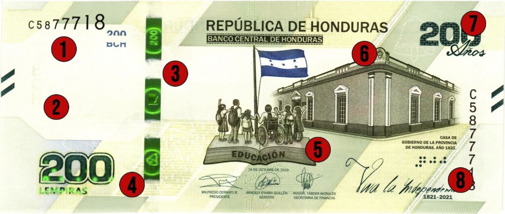Fotografía de billete falso de 200 lempiras