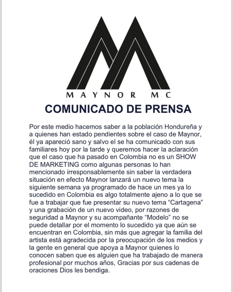 “No es un show de marketing”: Maynor MC responde a críticas tras su desaparición en Colombia