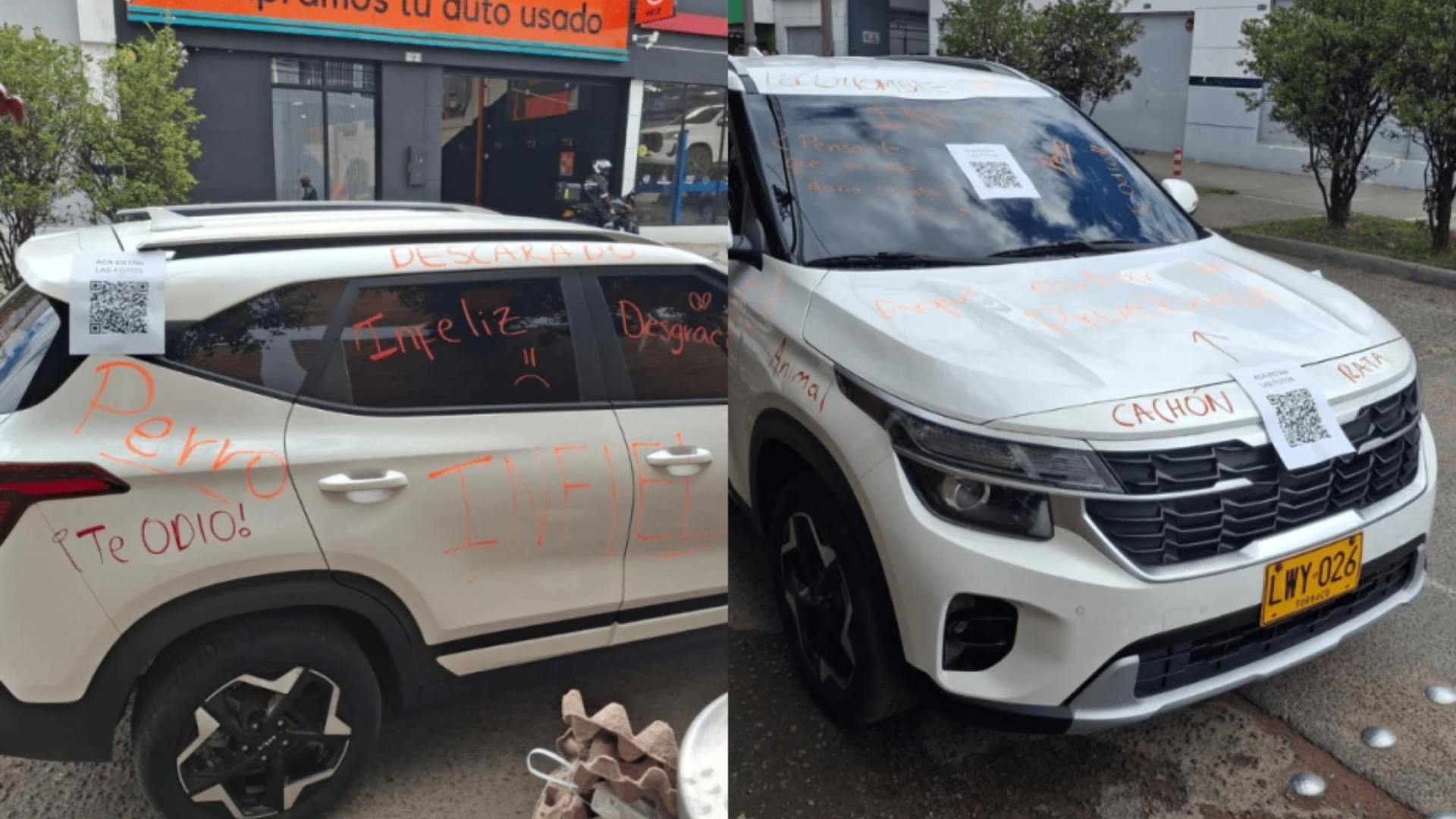 Video: Exhiben a "infiel" y le rayan el carro con mensajes como castigo