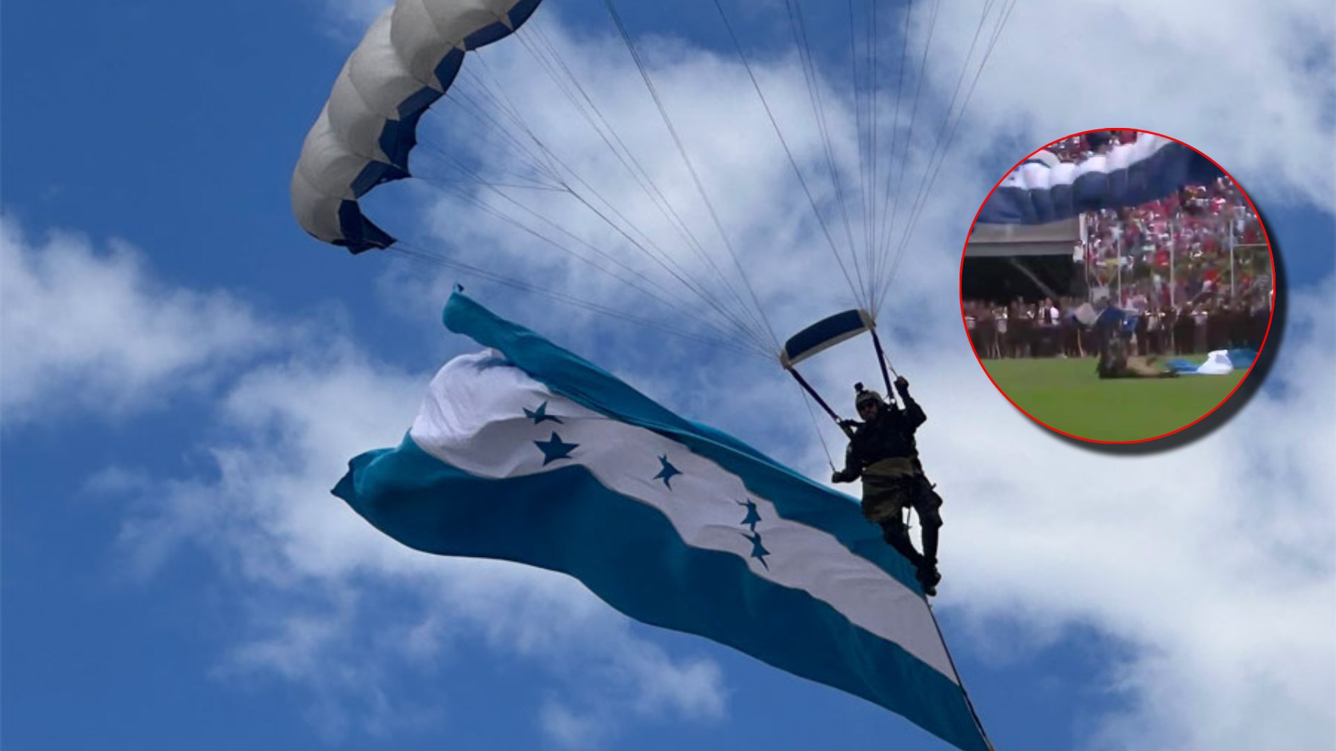 Paracaidista con bandera de Honduras sufre accidente: así está
