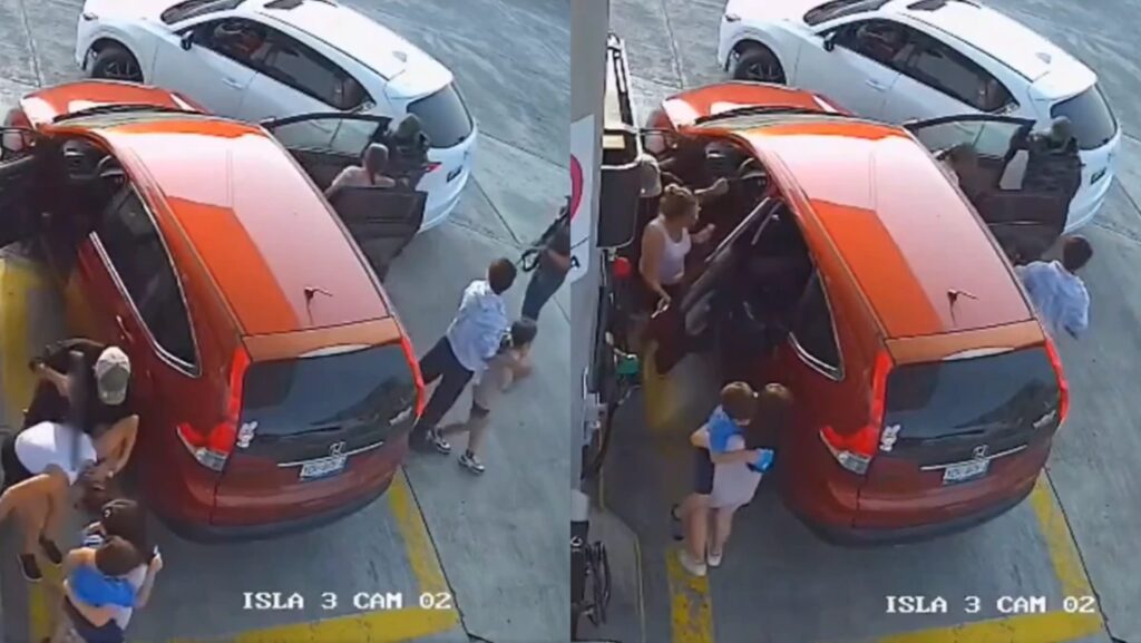 ¡Ni porque había niños! Difunden VIDEO de violento asalto a familia en gasolinera de Tihuatlán
