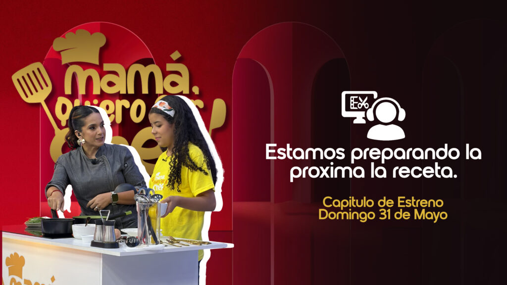 Conductora y 6 participantes de Mamá Quiero Ser Chef Temporada 4 posando emocionados en el set de TV Azteca Honduras, Capítulo 3