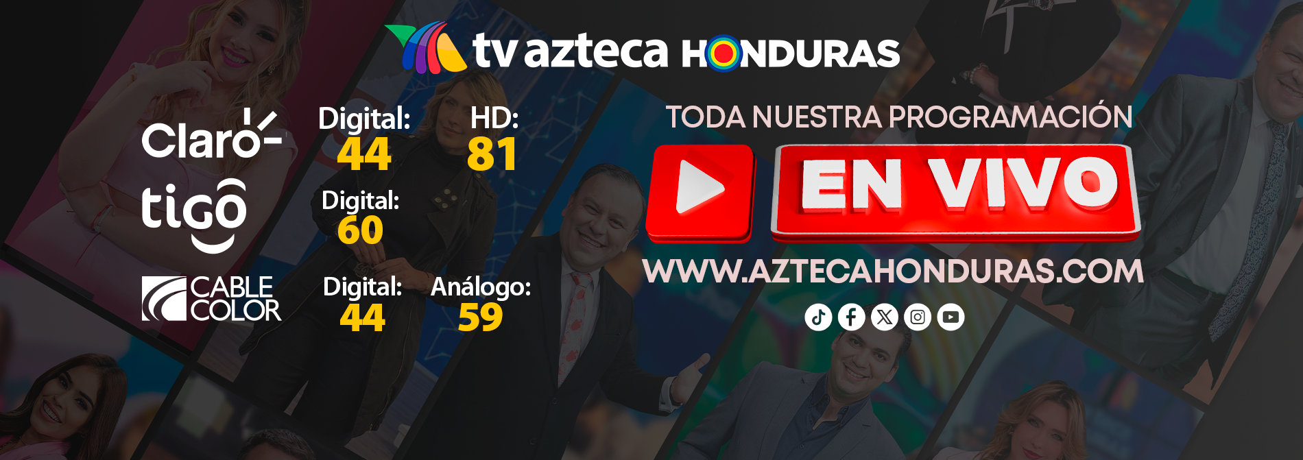 TV Azteca Honduras en vivo con información de canales digitales, HD y analógicos en Claro, Tigo y Cable Color
