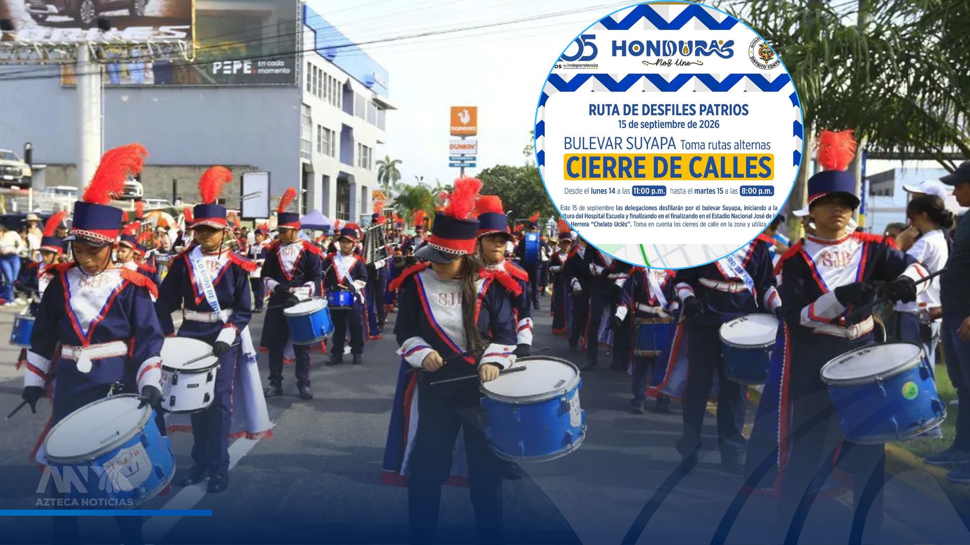 cierre de calles en Tegucigalpa por desfiles patrios